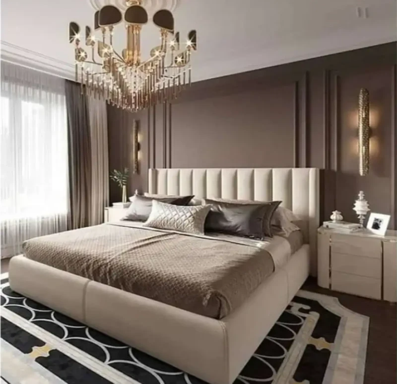 Modern Beech Wood Bed | Beige