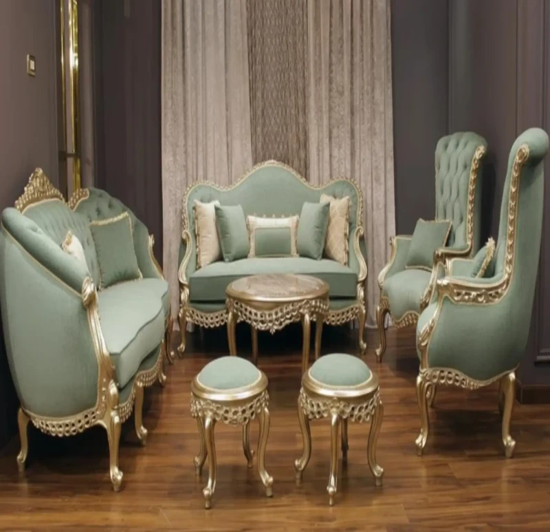 Classic Mint Green Salon Set 5 Pieces and 2 Puffs