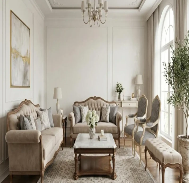 Neoclassical Beige and Gray Salon