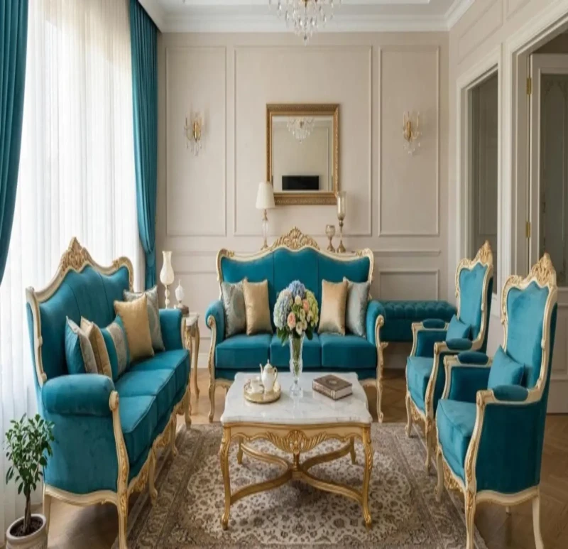 New Classic Salon Turquoise 5 Pieces and a Chase Lounge