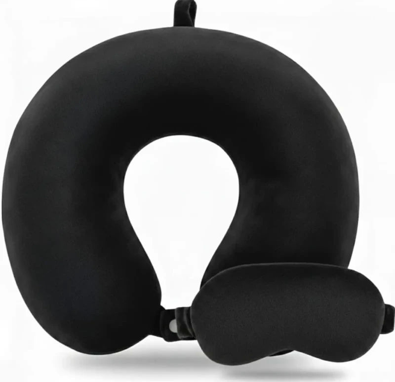 Neck Pillow And Eye Cover Velvet | Black