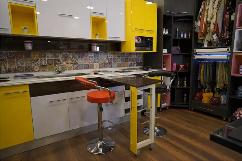 Modern Yellow And White Polylac Kitchen