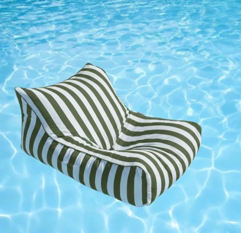 Striped Floating Water Bean Bag Chair | Olive Green