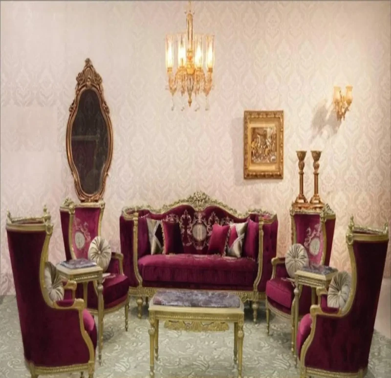 Classic Damietta Burgundy and Beige Salon