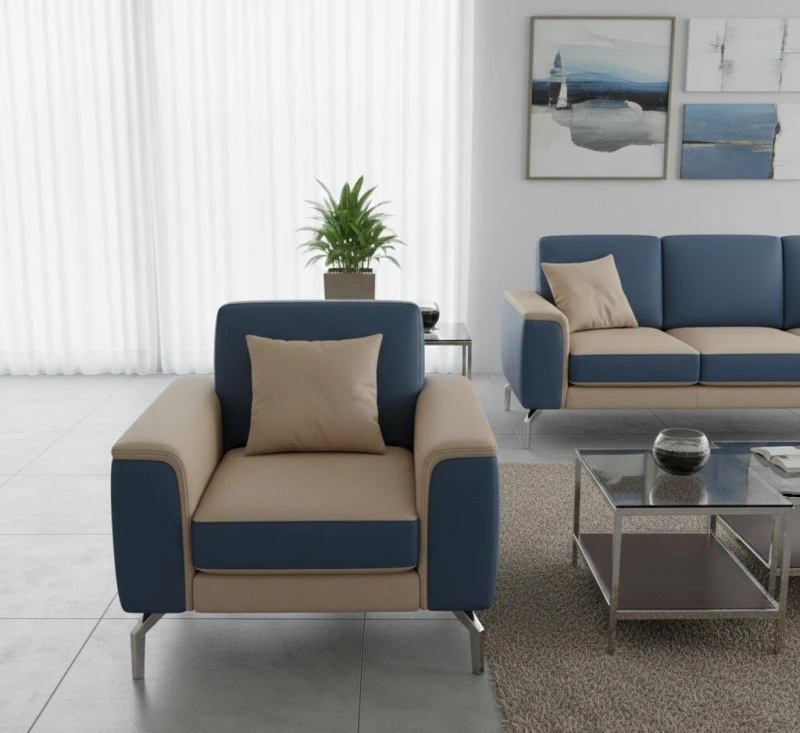 Modern Sofa Set Blue Beige - 4 Pieces