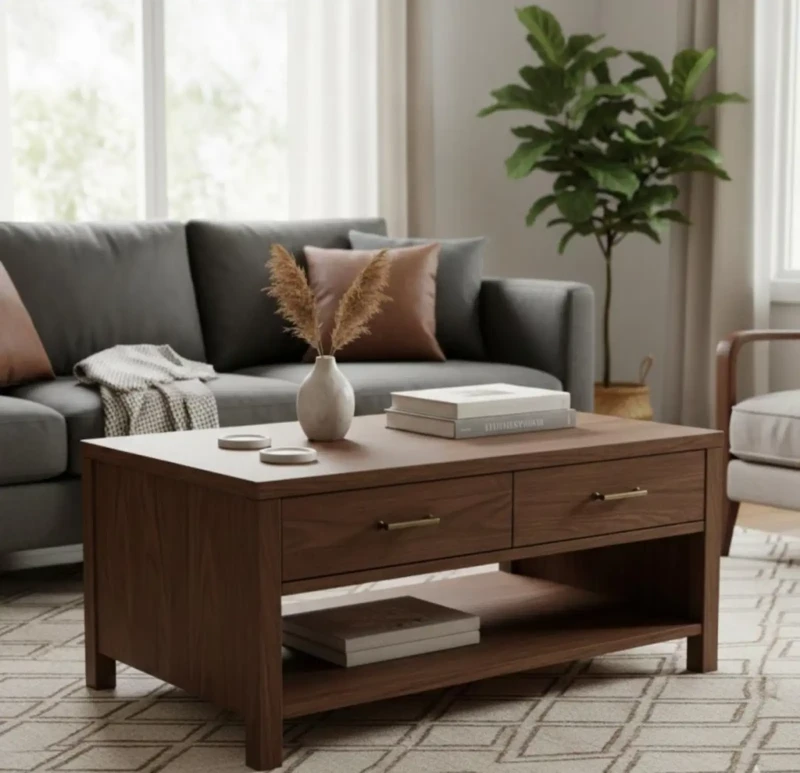 Living Room Table with 2 Drawers and a Shelf