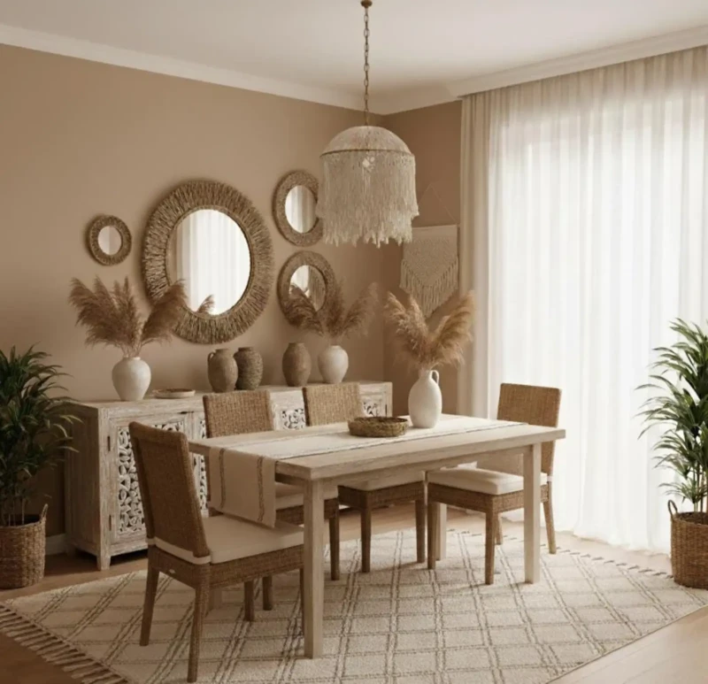 Modern dining room with a bohemian feel
