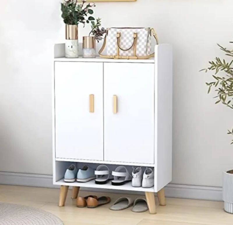 Modern Shoes Cabinet Wooden and White