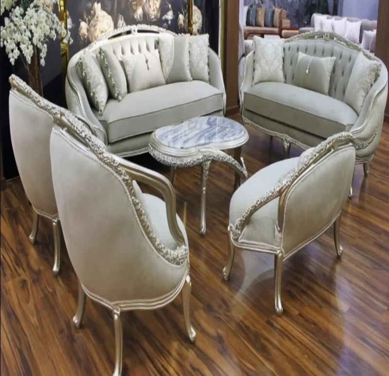 New Classic Salon With 3 Sofas 2 Chairs and a Marble Table