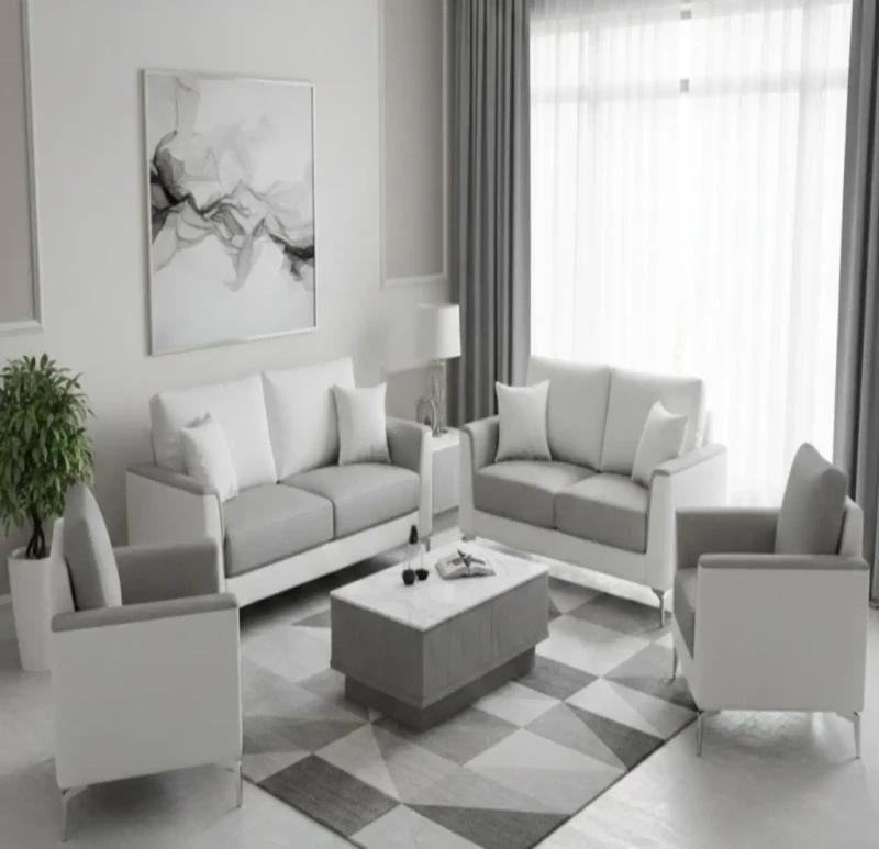 Modern Sofa Set Gray White - 4 Pieces