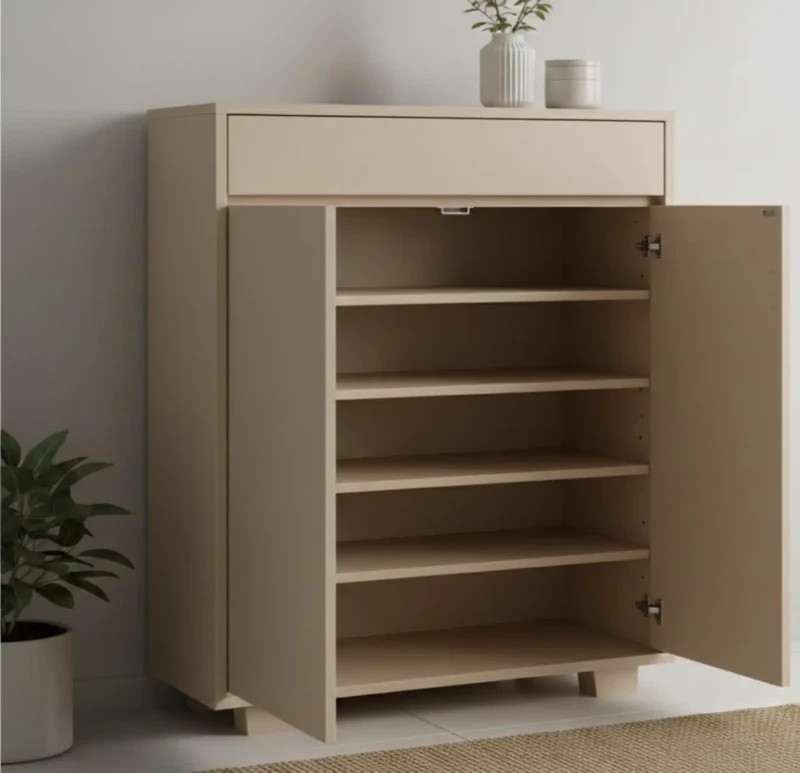 Wooden Shoe Cabinet and White