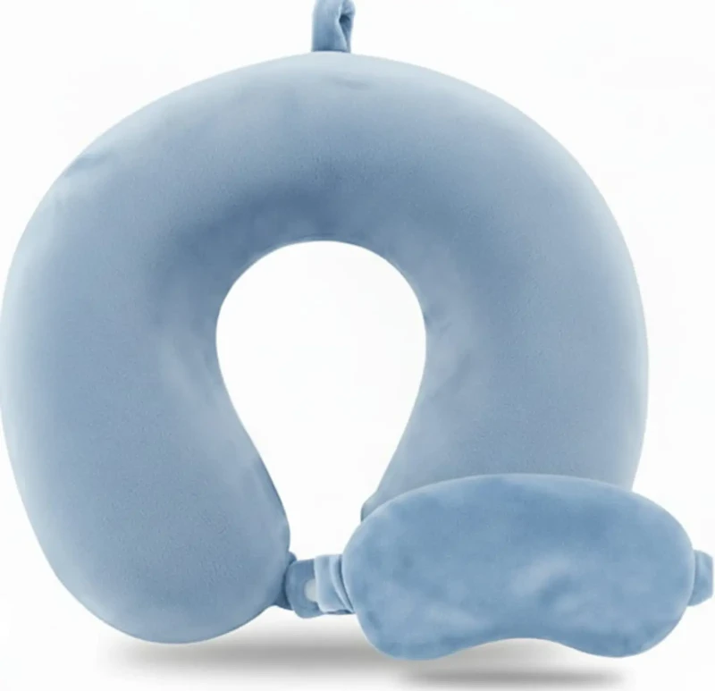 Neck Pillow And Eye Cover Velvet | Light Blue