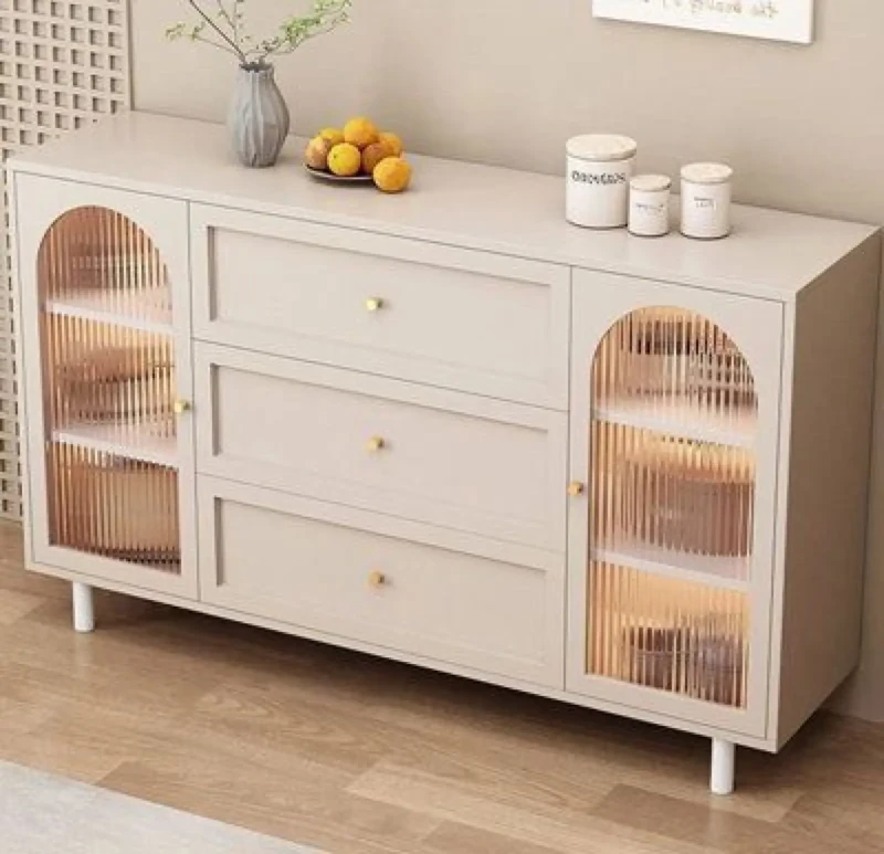 Modern Ribbed Glass Buffet | Creamy
