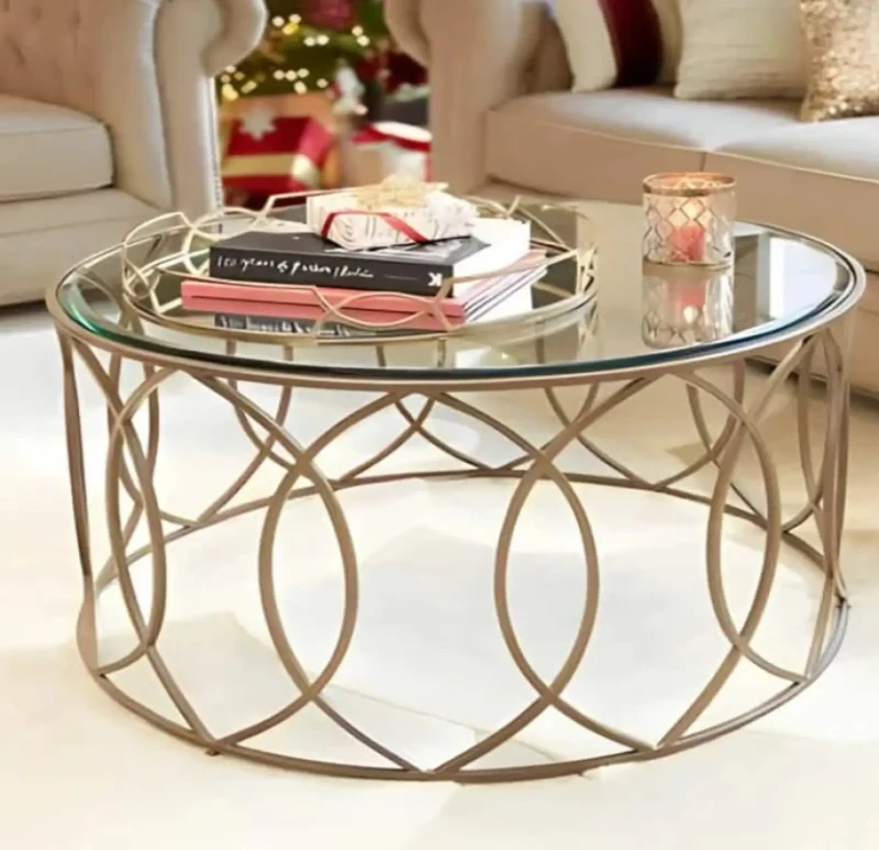 Round Stainless Sofa Table With Glass Top