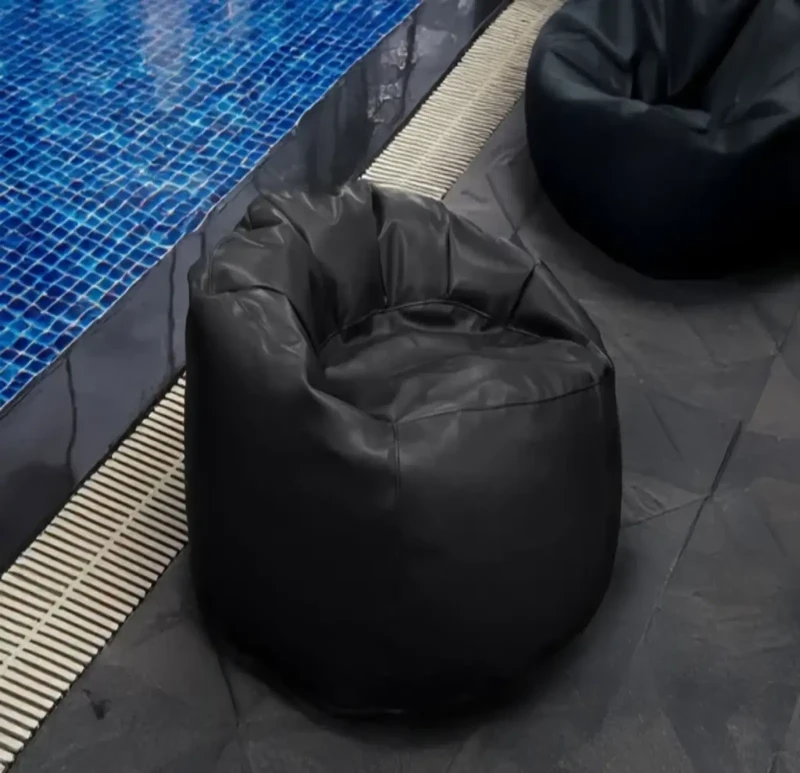 Ribbed Leather Bean Bag | Black