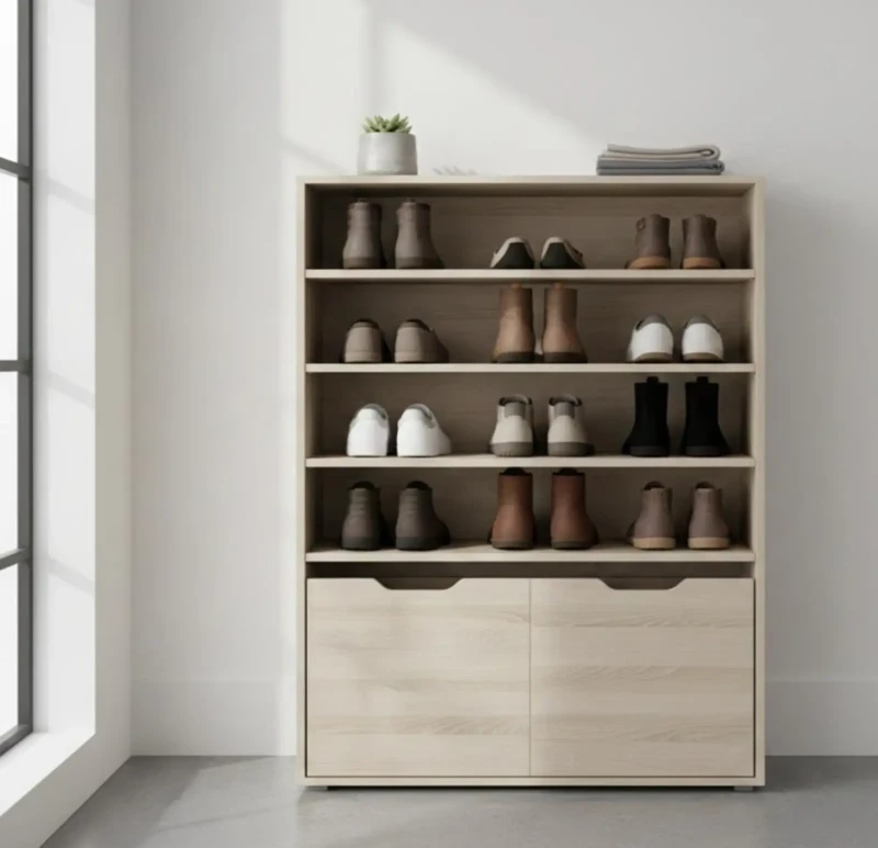 Modern Beige Cabinet With 5 Shelves and 2 Drawers