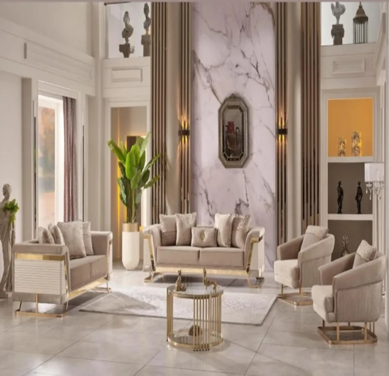 Modern Stainless Beige Sofa Set