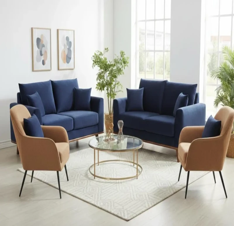 Modern Sofa Set Dark Blue and Cafe