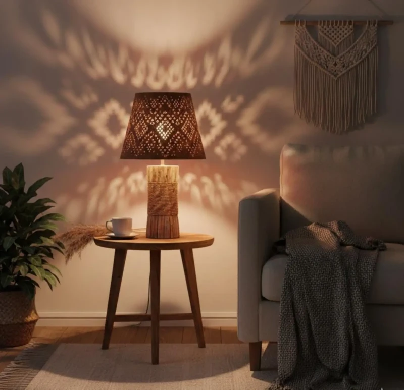 Bohemian lamp with hollow shade - brown