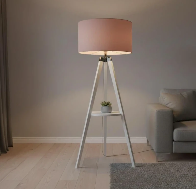 Modern three-way wooden stand cashmere and white