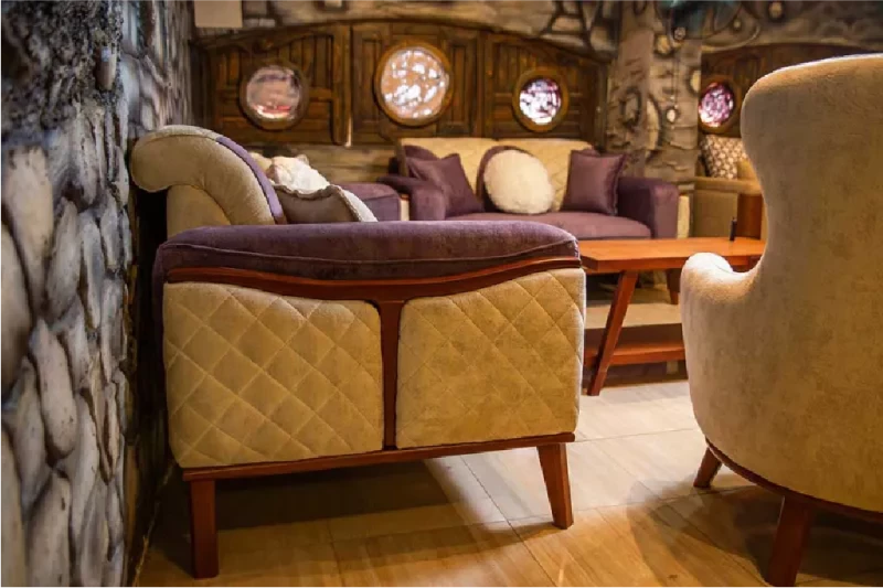 Modern Sofa Set Purple Beige - 4 Pieces