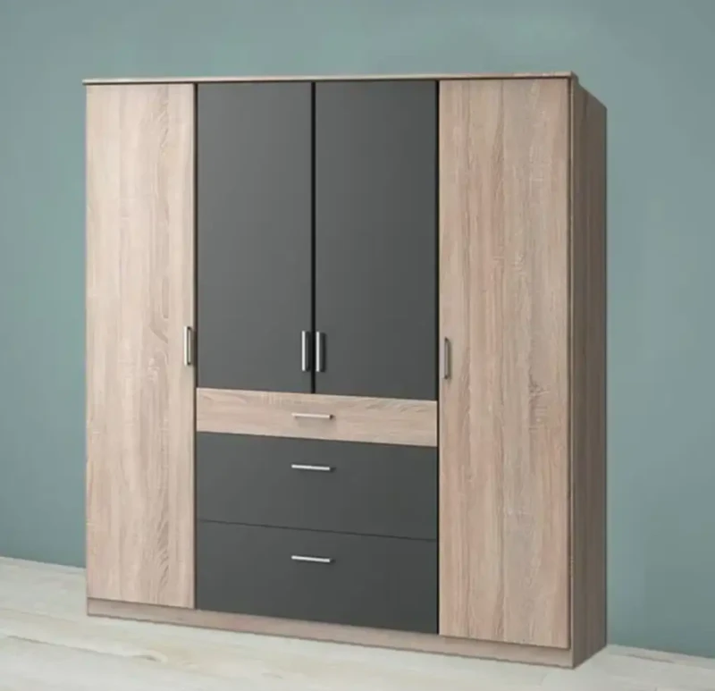 Wardrobe With Drawer Unit - Gray Wooden
