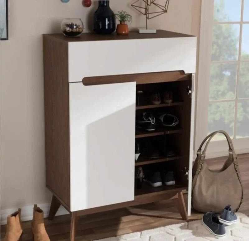 Brown and white shoe cabinet