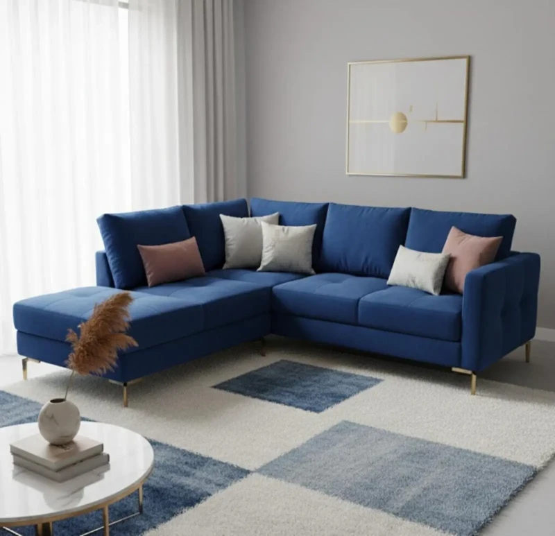 Modern Blue Sofa L Shape