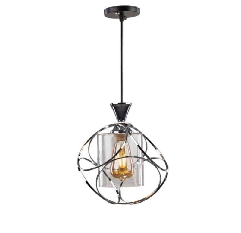 Modern Silver Pendant, 1 Bulb