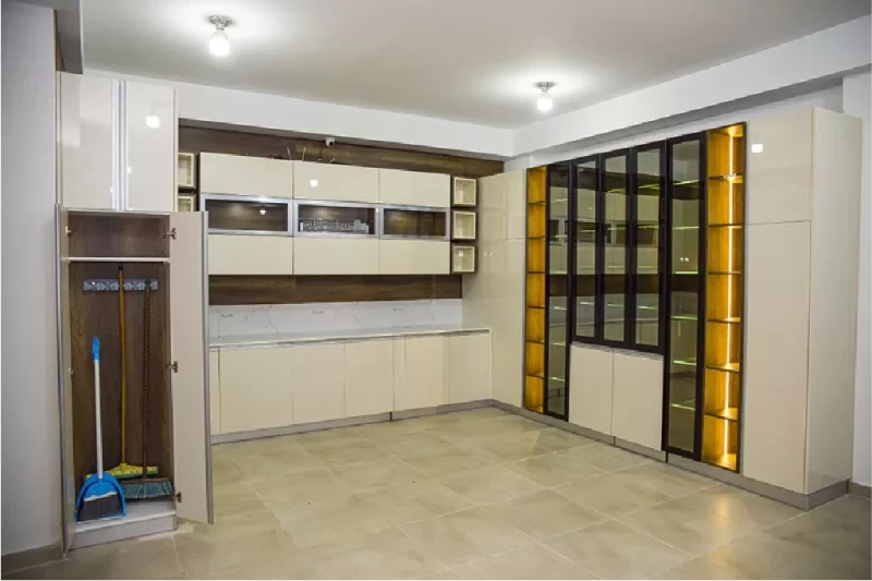White Polylac Kitchen With Display Units