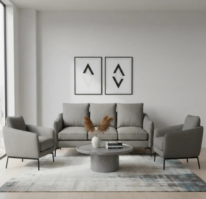 Modern Gray Sofa Set - 3 Pieces