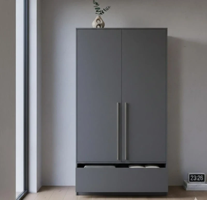 Two-Door Wardrobe and Bottom Drawer for Storage