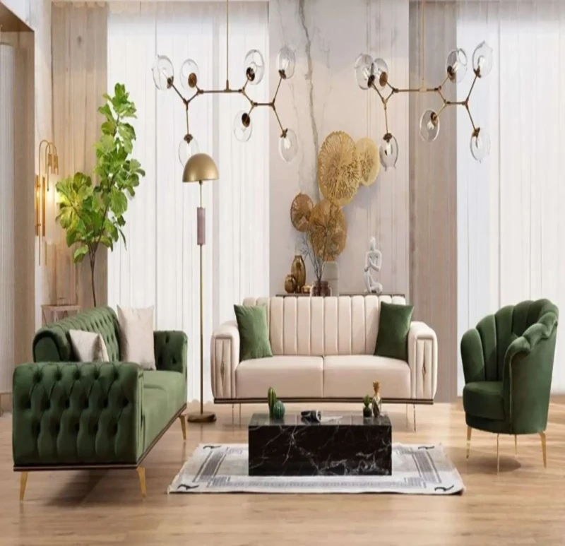 Modern Velvet Sofa Set With Stainless Legs
