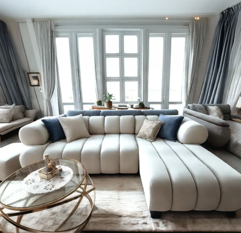 Modern L-Shaped Corner With Circular Edges | Off White
