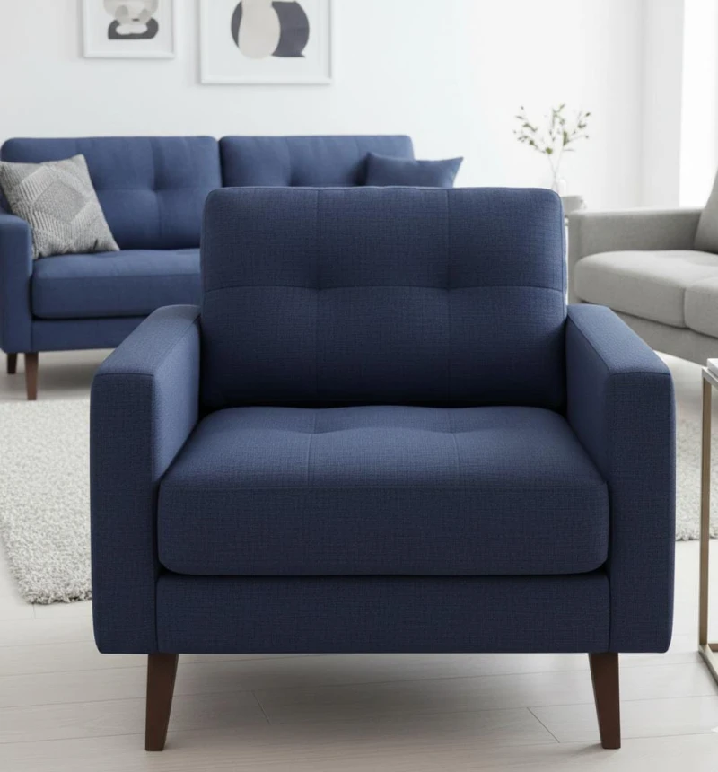 Modern Linen Dark Blue Sofa Set