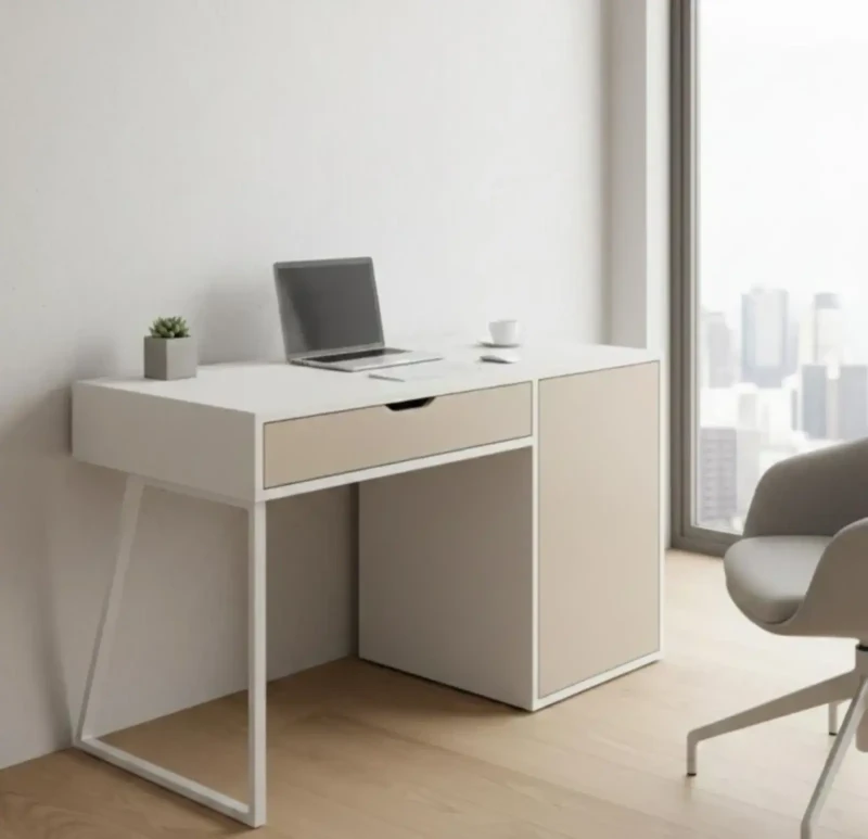 Modern Wooden Desk with Storage Space and Drawer