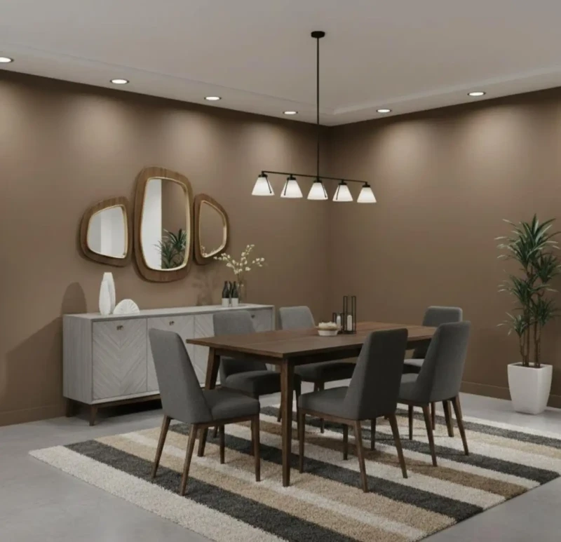 Modern brown and gray dining room