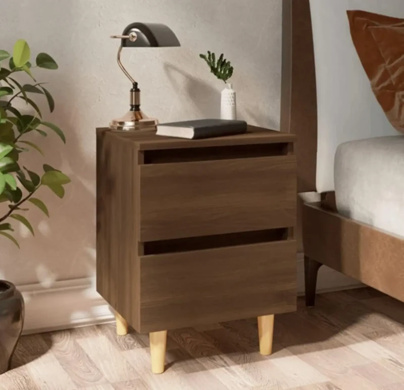 Modern Wooden Bedside Table With 2 Drawers | Brown