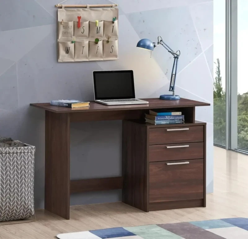 Modern Brown Wood Desk 3 Drawer
