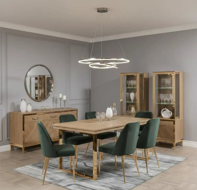 Modern Stainless Dining Room | Olive and wooden