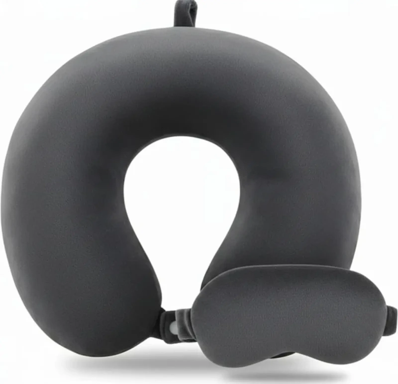 Neck Pillow And Eye Cover Velvet | Dark Grey