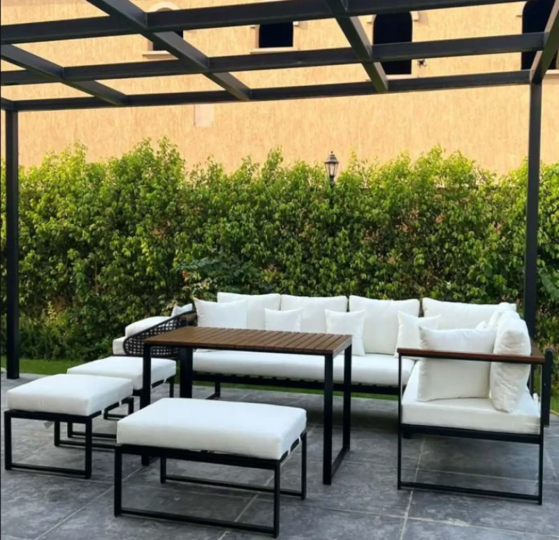 Outdoor dining table black and white