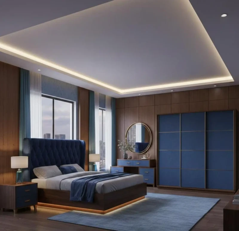 Modern Bed Room 5 Pieces | Brown and Blue