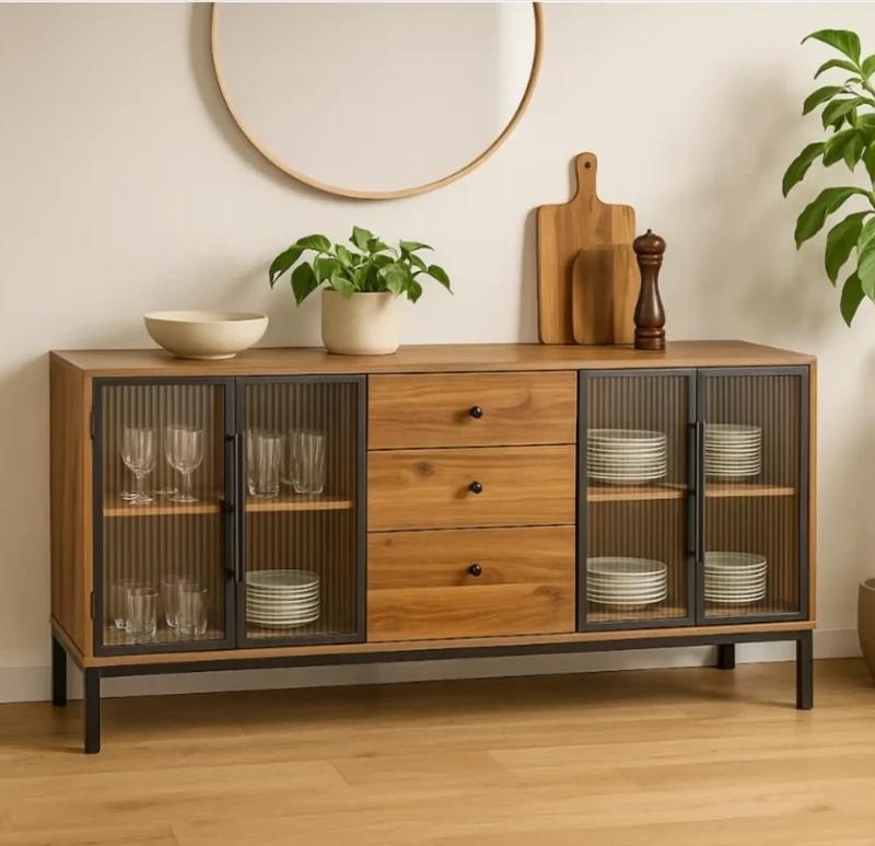 Modern Ribbed Buffet | Wooden