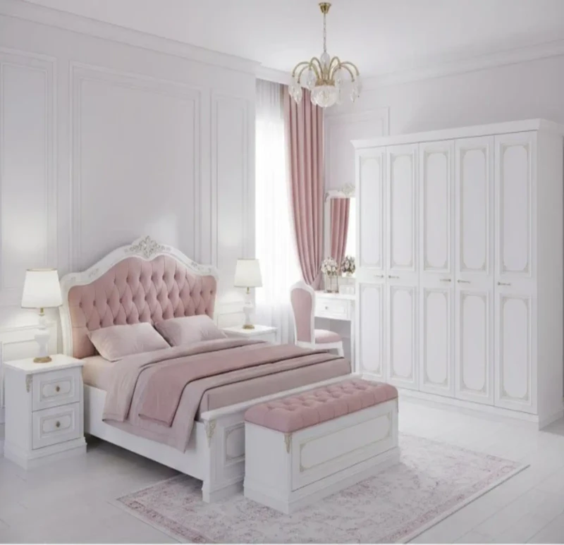 Neoclassical White Bedroom With Cashmere Upholstery | With Banquet Sahara