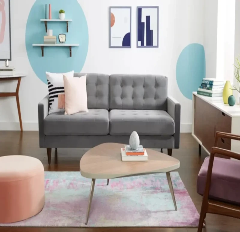 Beige Triangle Living Room Table with Metal Legs