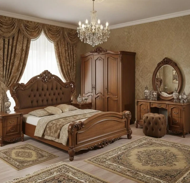Classic Hand-Carved Bedroom | Brown