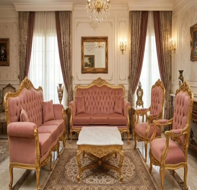 Elegant Hand Carved Gold Salon Set | Kashmir