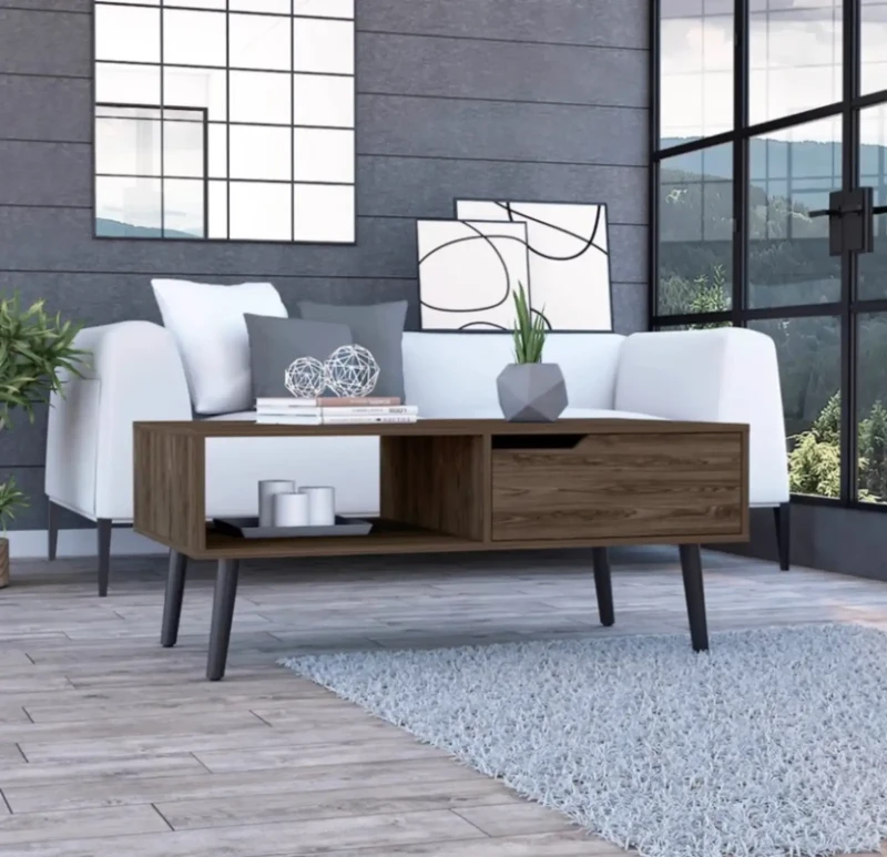 Modern Living Room Table with Drawer and Shelf