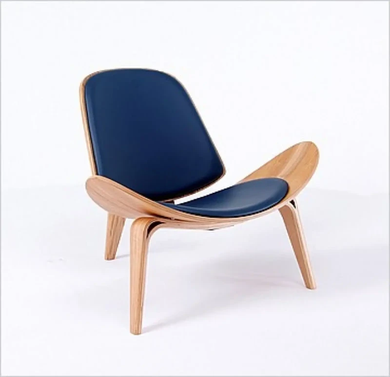 Shell Easy Chair | Light Wood and Blue